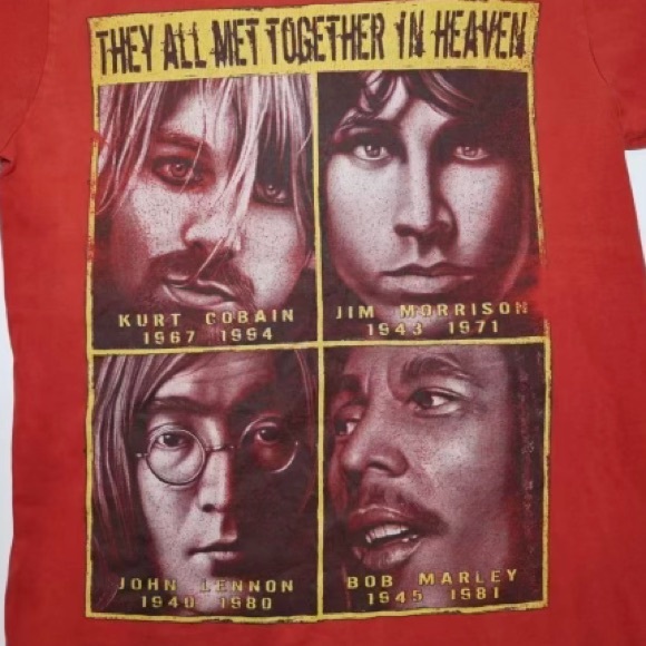 They All Met In Heaven Kurt Cobain-Marley-Lennon-Morrison Memorial T-shirt VTG? - Picture 5 of 8